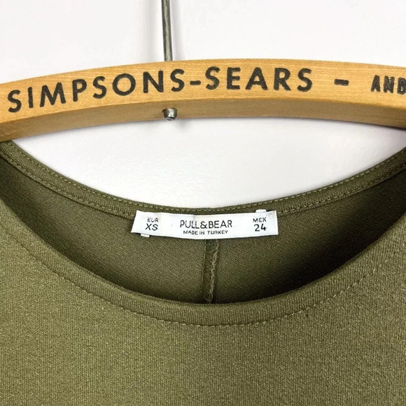 Pull & Bear Womens XS Cold Shoulder Dress Army Green Summer - Picture 5 of 6